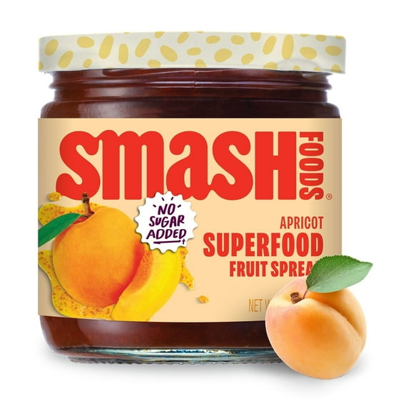 Smash Foods Apricot Jam, No Sugar Added, Low-Calorie, Vegan (1 Jar)