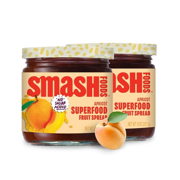 Smash Foods Apricot Jam, No Sugar Added, Low-Calorie, Vegan (2 Jars)