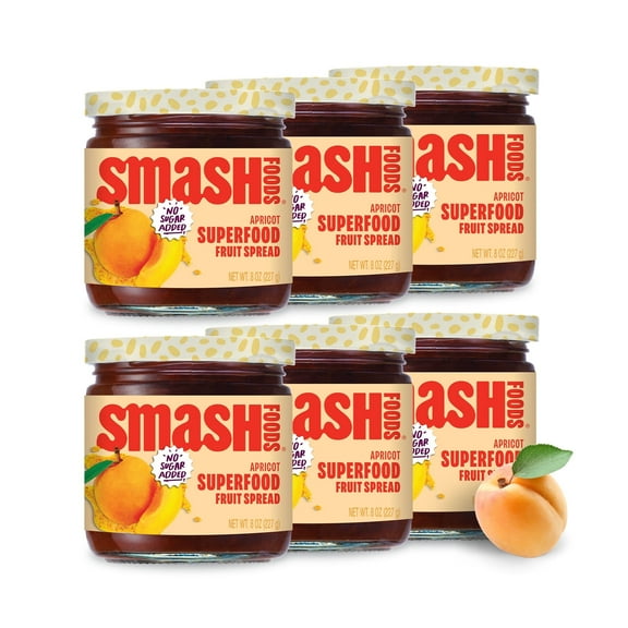 Smash Foods Apricot Jam, No Sugar Added, Low-Calorie, Vegan (6 Jars)
