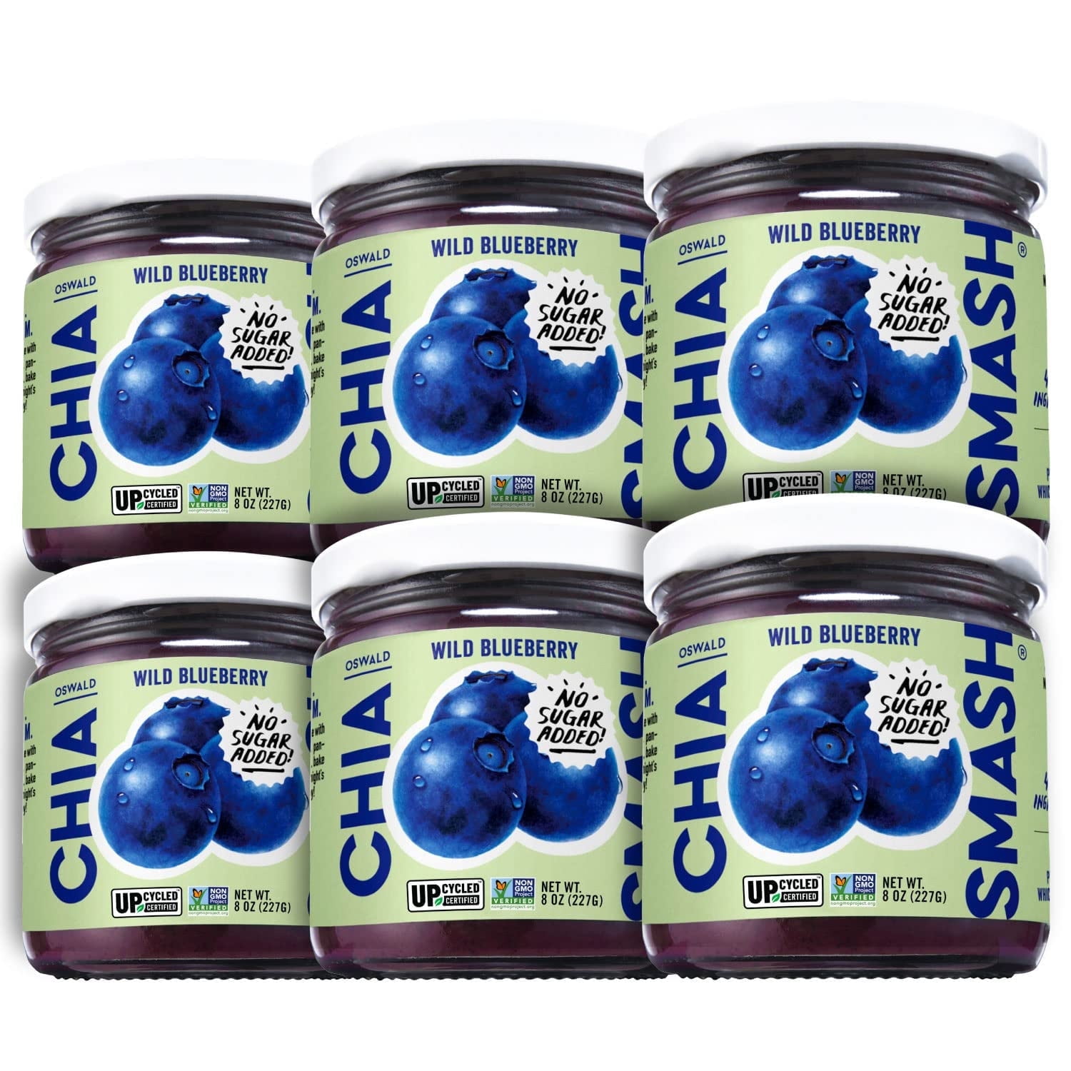 Smash Foods Blueberry Jam, No Sugar Added, Low-Calorie, Vegan (6 Jars)