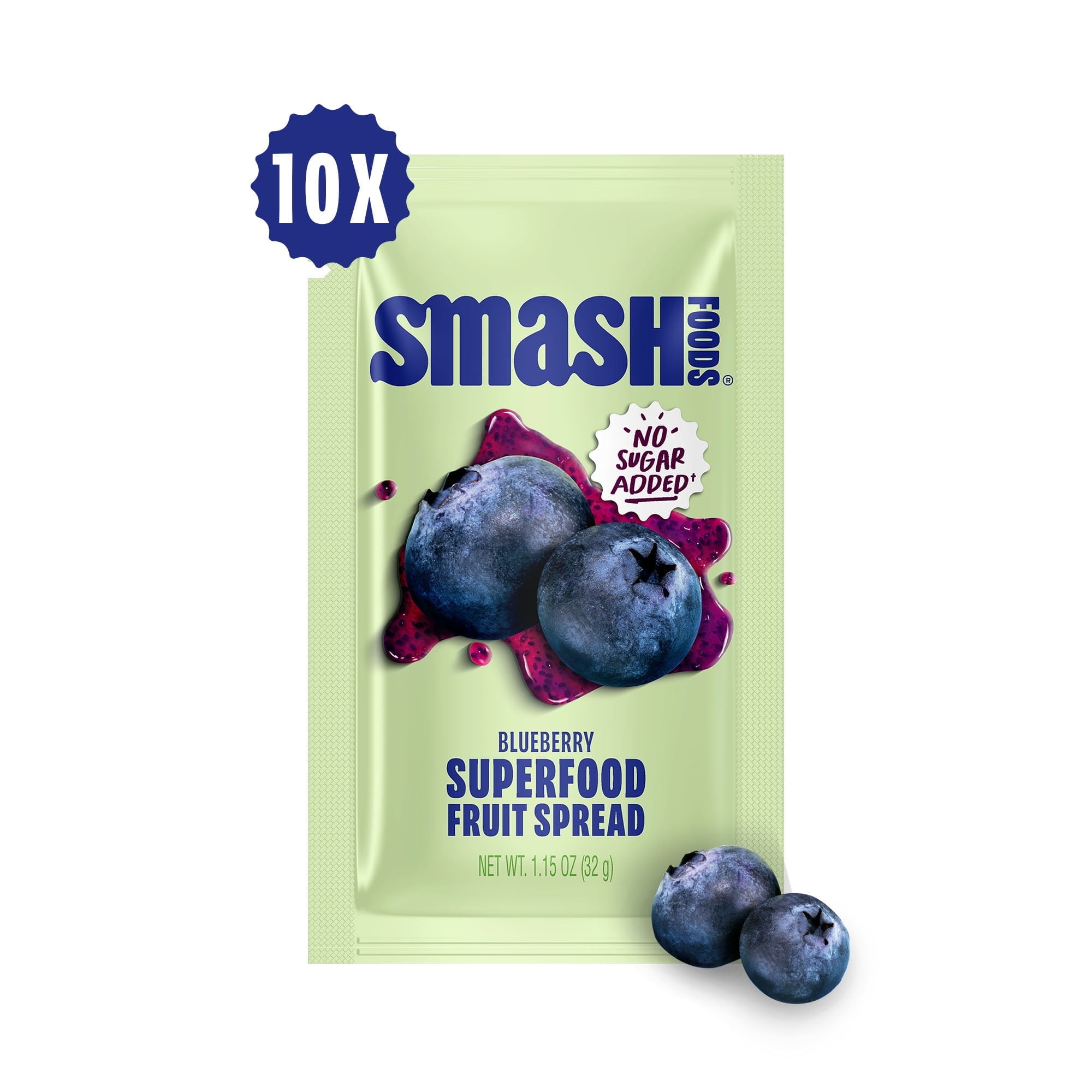 Smash Foods Blueberry Jam Packets, No Sugar Added, Keto, Vegan, 10 Count