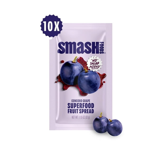 Smash Foods Grape Jam Packets, No Sugar Added, Keto, Vegan, 10 Count