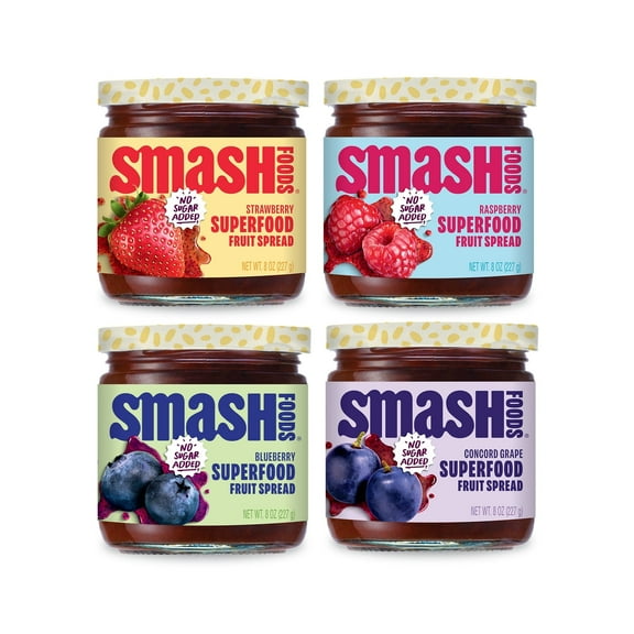 Smash Foods Jam, Classics Variety 4-Pack, No Sugar Added, Low-Calorie