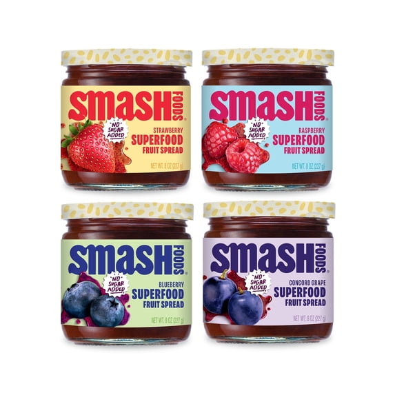 Smash Foods Jam, Classics Variety 4-Pack, No Sugar Added, Low-Calorie