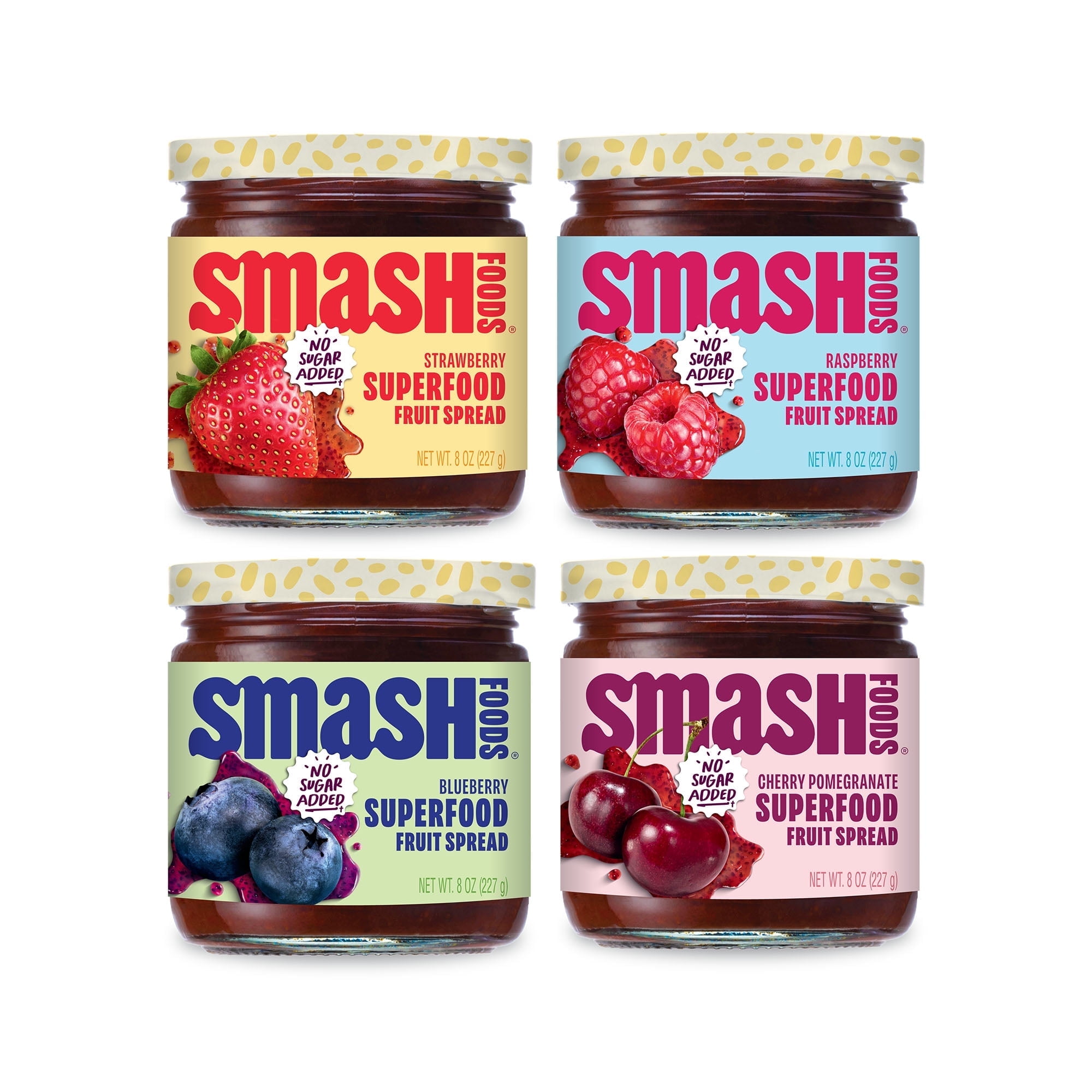 Smash Foods Jam, Originals Variety 4-Pack, No Sugar Added, Low-Calorie, Vegan