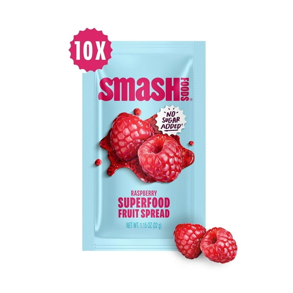 Smash Foods Raspberry Jam Packets, No Sugar Added, Keto, Vegan, 10 Count