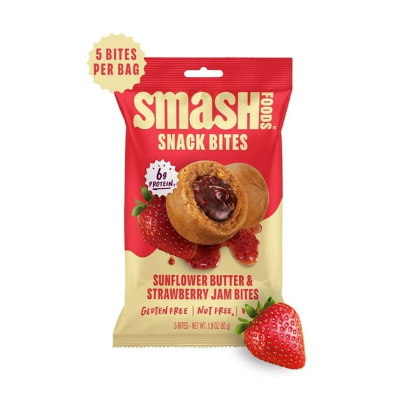 Smash Foods Strawberry Energy Bites, No Sugar Added, Vegan, 5 Bites-8 Pack