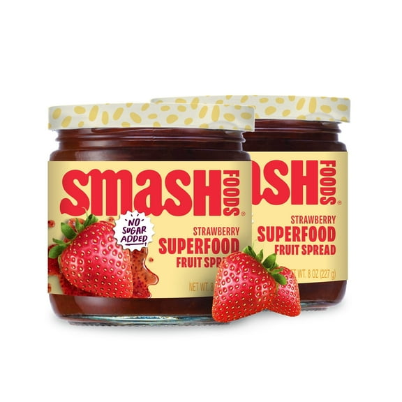 Smash Foods Strawberry Jam, No Sugar Added, Low-Calorie, Vegan (2 Jars)