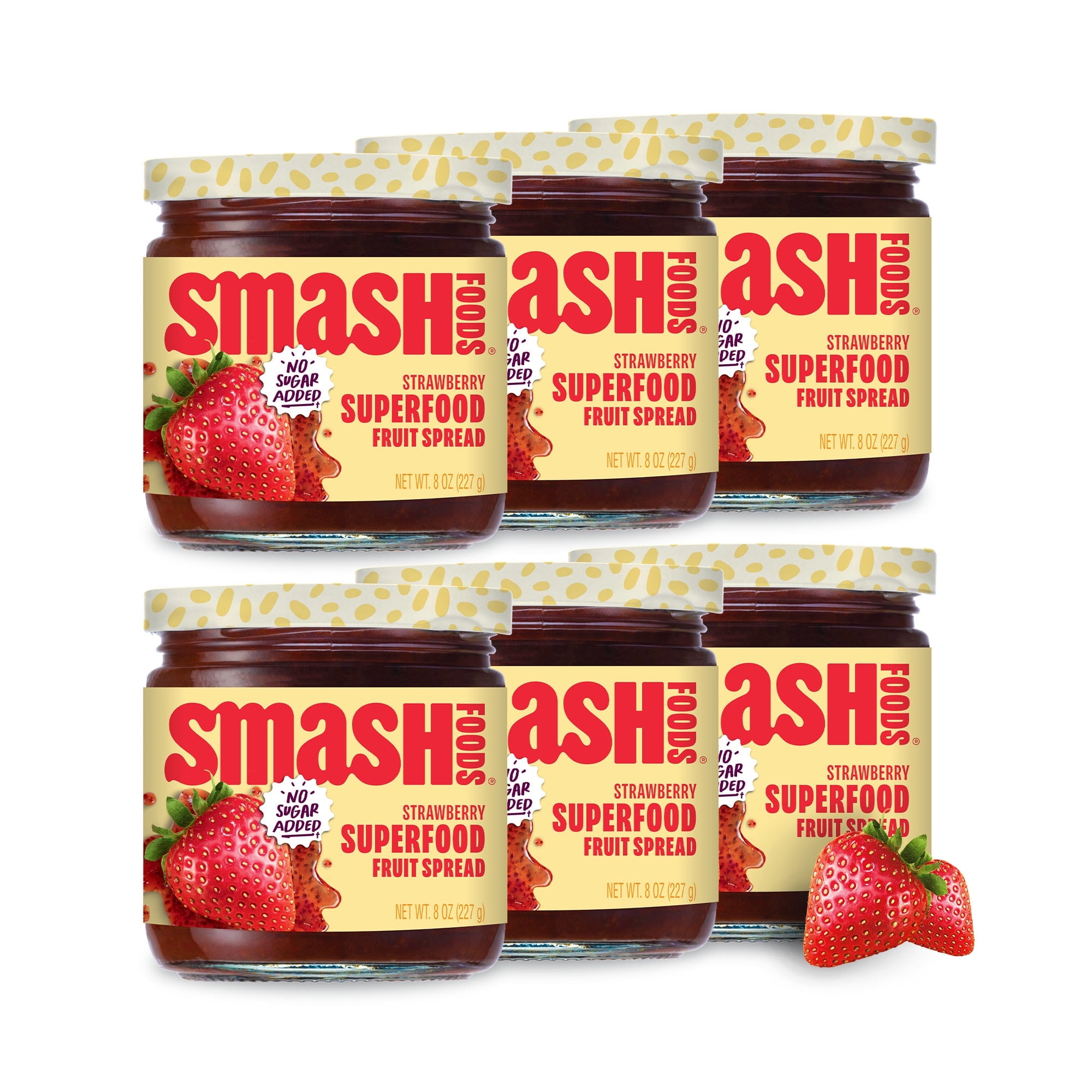Chia Smash Strawberry Jam, No Sugar Added, Low-Calorie, Vegan (6 Jars)