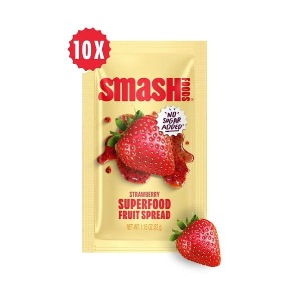 Smash Foods Strawberry Jam Packets, No Sugar Added, Keto, Vegan, 10 Count