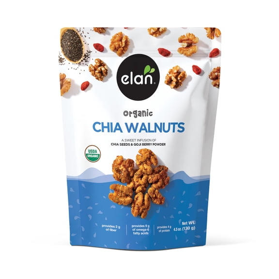 Chia Walnuts 4.5 Oz Non-Gmo Gluten-Free Vegan Kosher Healthy Snacks Glazed Nuts With Seeds Goji B...