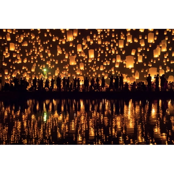 Chian Mai, Thailands at Yi Peng Festival (12x18 Wall Art Poster, Room Decor)
