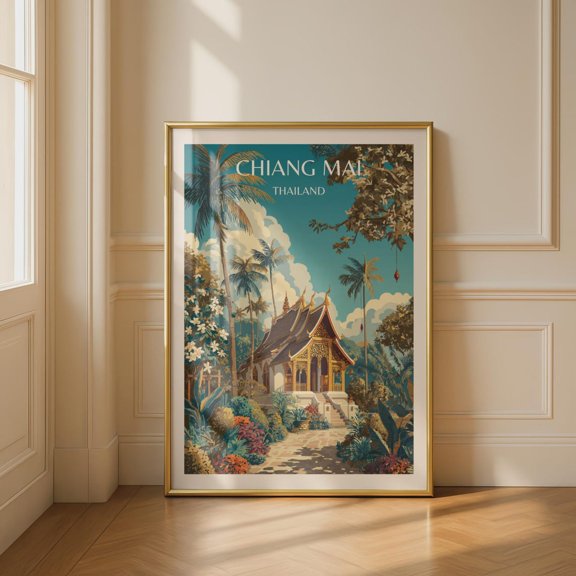 Chiang Mai Thailand Travel Thai Temple Wall Art Vintage Style Southeast Asia Print Buddhist Temple Decor, Unframed Paper Print