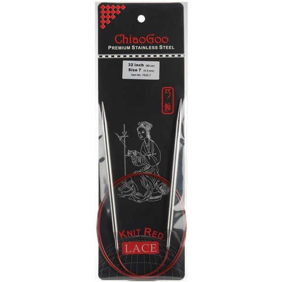 ChiaoGoo 7032-000 Red Lace Stainless Steel Circular Knitting Needles, 32 in.