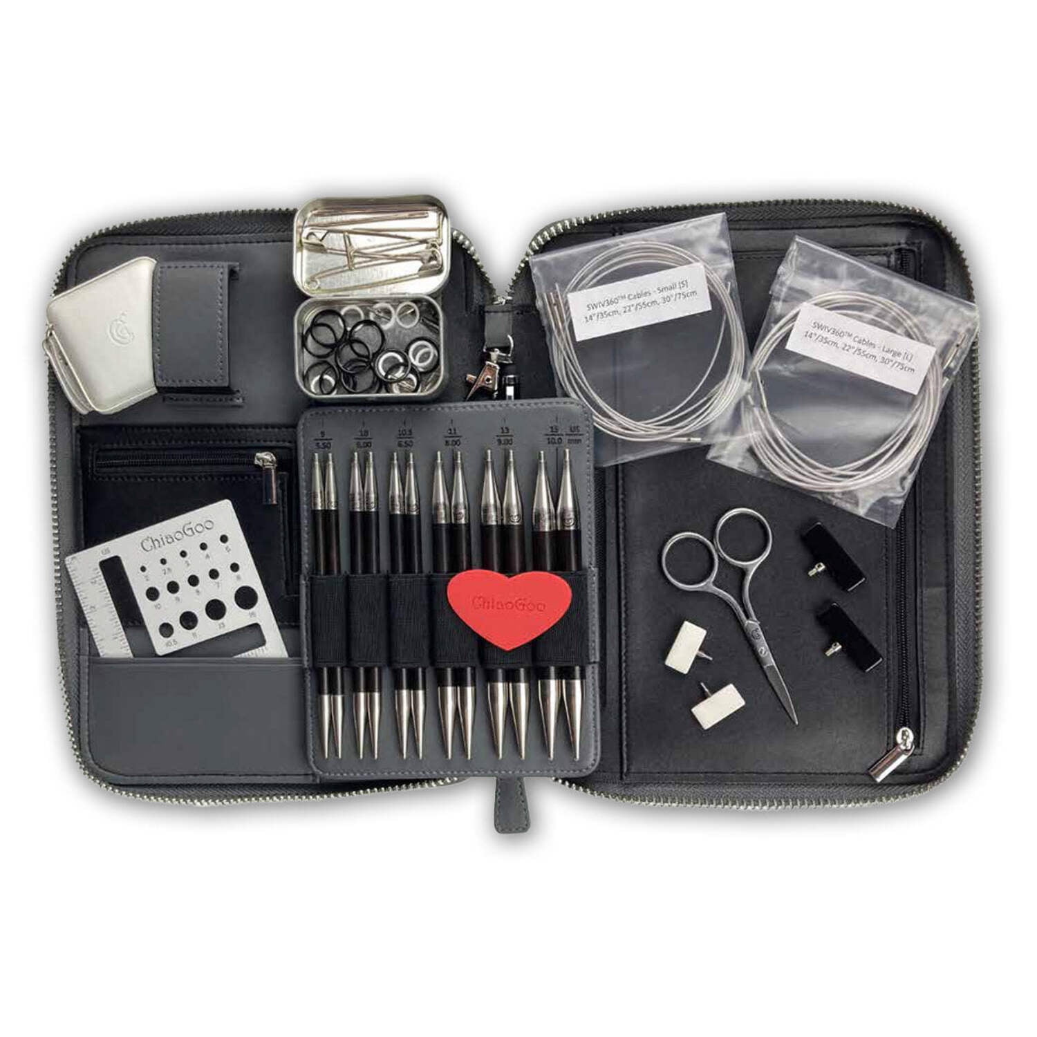 ChiaoGoo FORT 2. African Blackwood and Carbon Fiber 5-Inch Interchangeable Knitting Needles - Complete Set