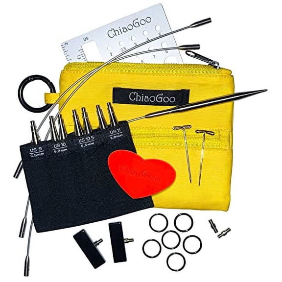 ChiaoGoo TWIST 3-Inch Shorties Yellow Set US-9 - US-11 Stainless Steel Interchangeable Knitting Needles