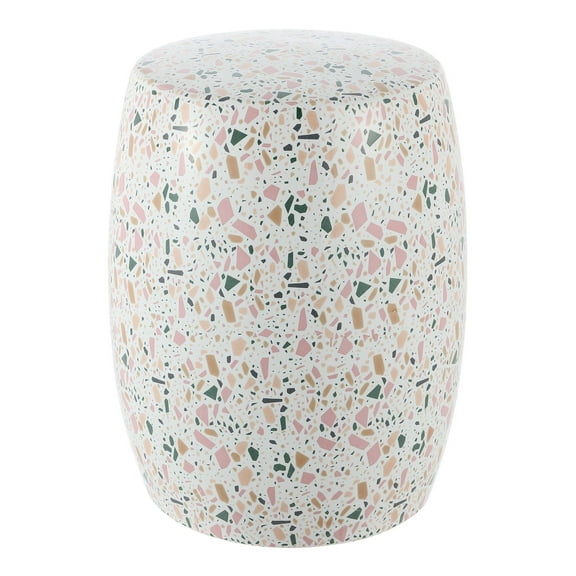 JONATHAN Y Chiara 17.5" Terrazzo Ceramic Garden Stool, White/Pink