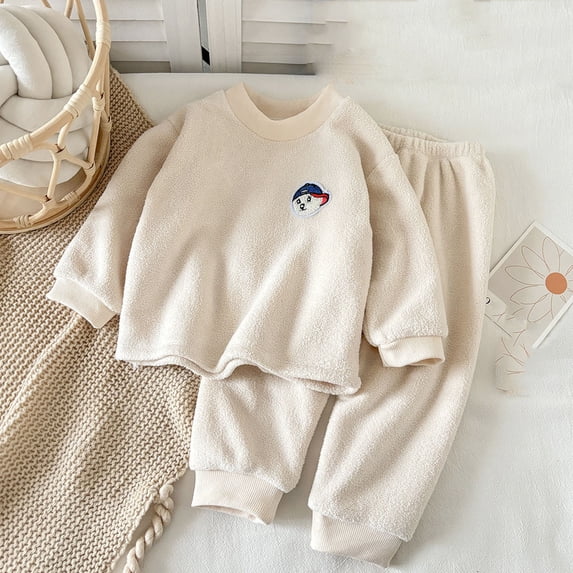 Chibenne Children's Girls Boys Fuzzy Outfits, Winter Clothes, Kids Fleece Long Sleeve Crewneck Tops and Pants 2-Piece Set Size 4T
