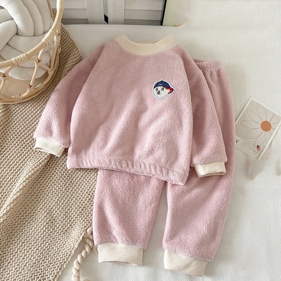 Chibenne Children's Girls Boys Fuzzy Outfits, Winter Clothes, Kids Fleece Long Sleeve Crewneck Tops and Pants 2-Piece Set Size 5T