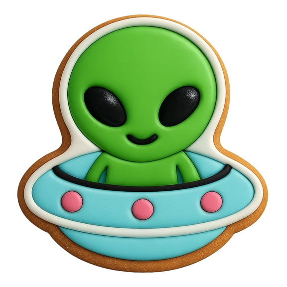 Chibi Alien Flying Saucer Cookie Cutter & Stamp - 3.2x4