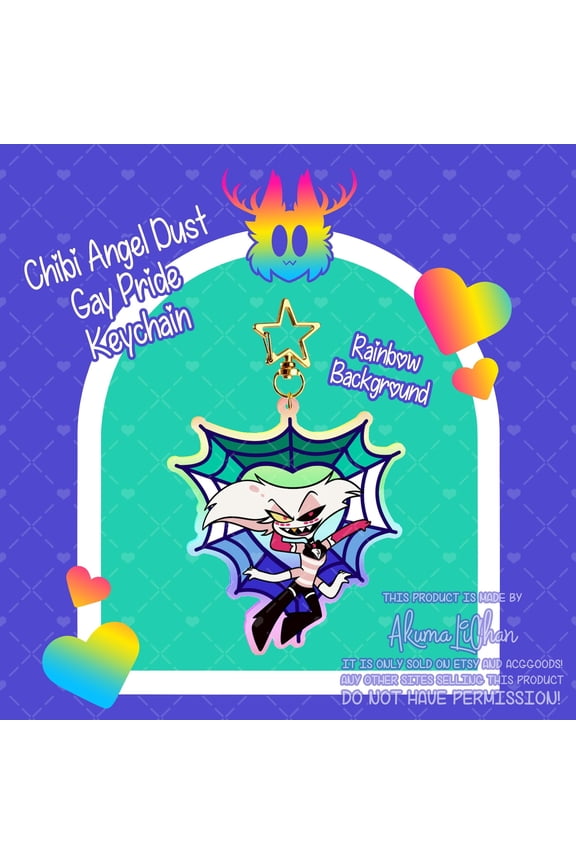 Chibi Angel Dust Gay Pride Rainbow Keychain