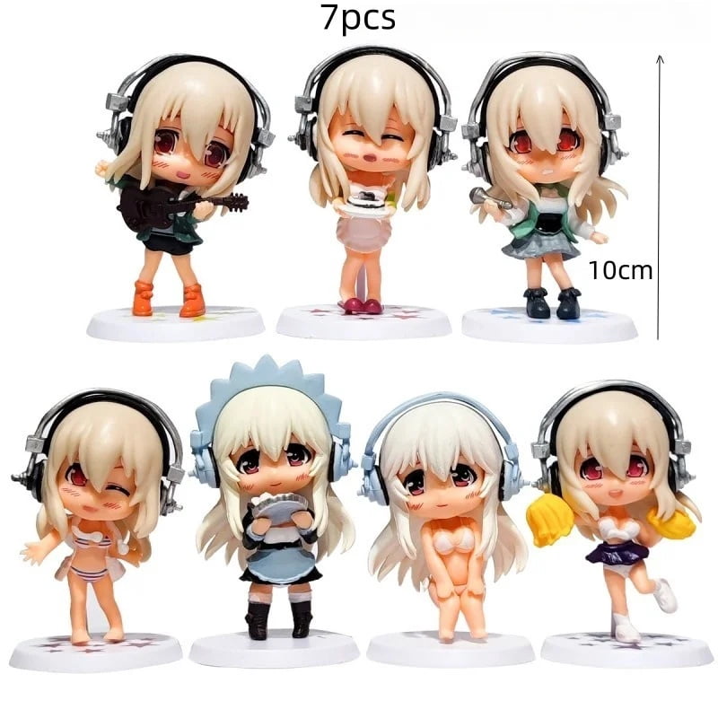 Chibi Anime Girl Mini Figure Set, Cute Headphone Character Statues ...