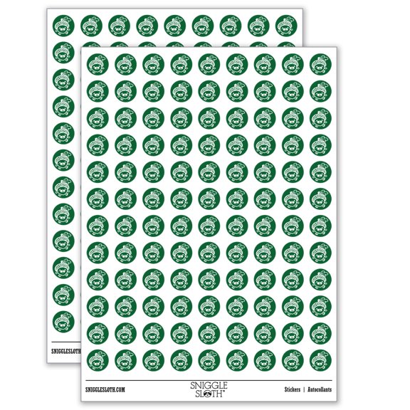 Chibi Baby Acorn Cute Oak Tree Leaf 200+ Round Stickers - Matte Finish - 0.50" Size - Dark Green