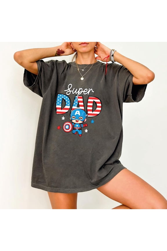 Chibi Captain Dad Shirt, Patriotic Dad T-Shirt, Father'S Day Hero Shirt, American Flag Dad Shirt, Cute Hero Dad Tee, Alc2345