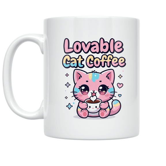 Chibi Cat Coffee Design - Cat Lover - 11 oz Ceramic Coffee Mug