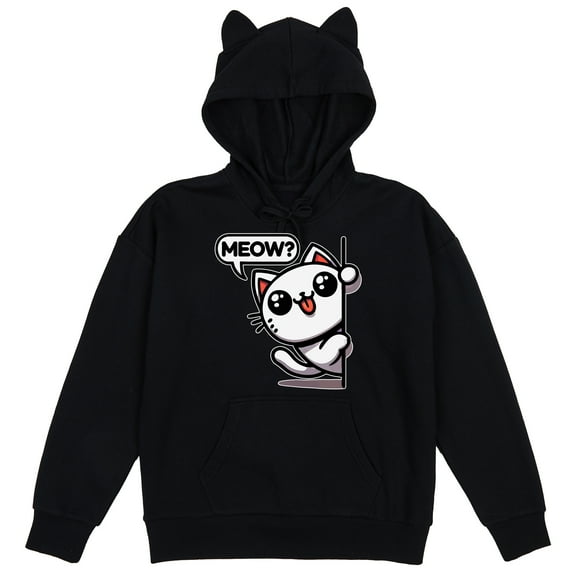 Chibi Cat Meow Women's Black Long Sleeve Cosplay Hoodie With 3D Ears-XXL