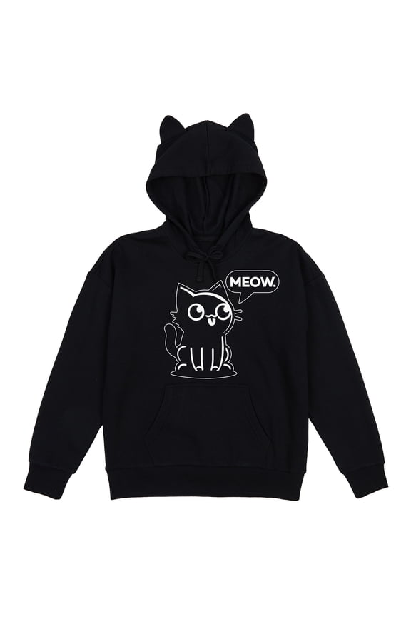 Chibi Cat Women's Black Long Sleeve Cosplay Hoodie With 3D Ears-Large