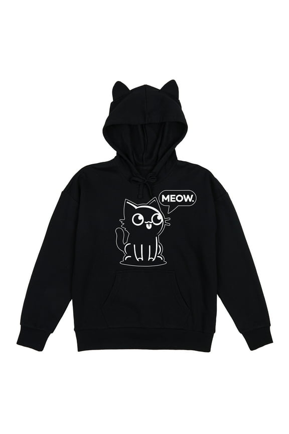 Chibi Cat Women's Black Long Sleeve Cosplay Hoodie With 3D Ears-Small