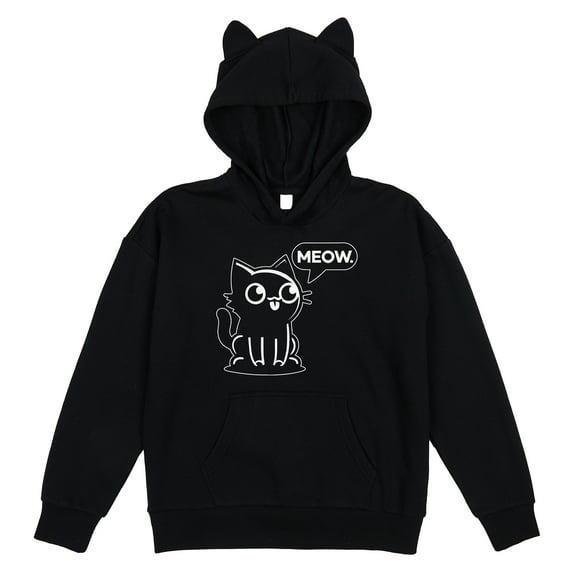 Chibi Cat Youth Girl's Black Long Sleeve Cosplay Hoodie With 3D Ears-Medium