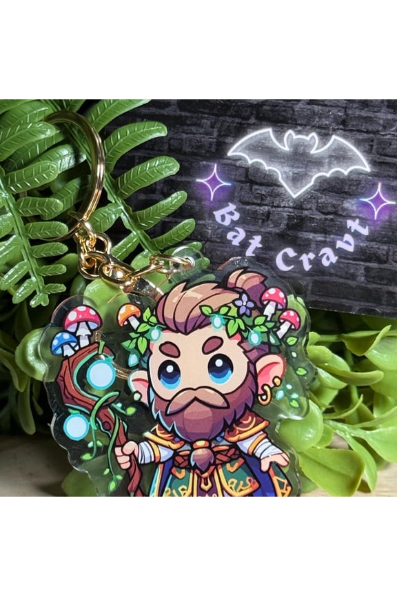 Chibi Druid Mushroom Tabletop RPG Acrylic Keychain Cute Fantasy Bag Charm