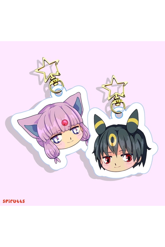 Chibi Eeveelution Humans Double-Sided Acrylic Keychain Cute Golden Star Chain Bag Charm, random 1 pack