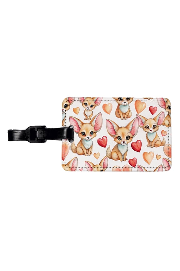 Chibi Fenec Foxes And Hearts Faux Leather Travel Luggage Tag