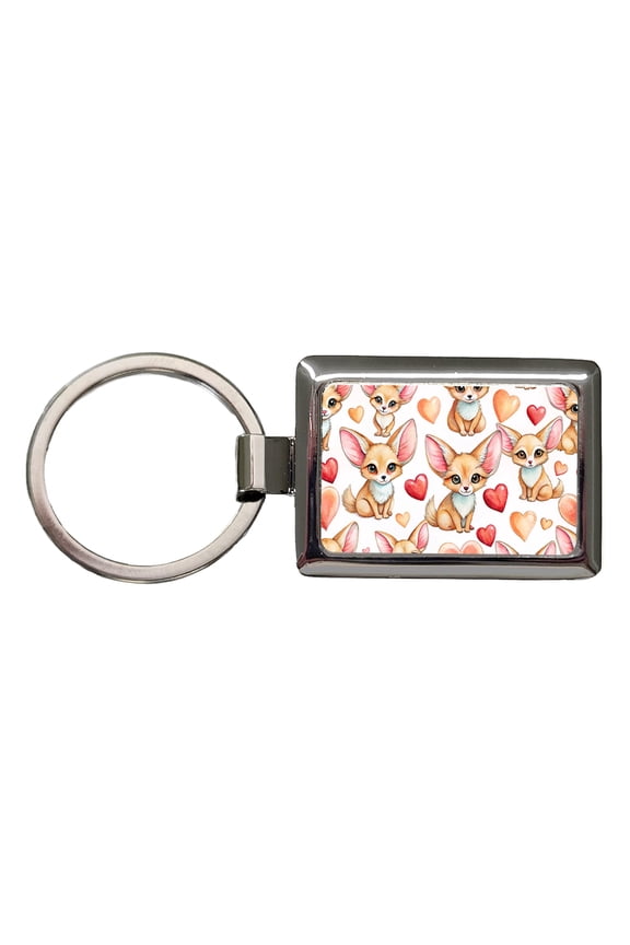 Chibi Fenec Foxes And Hearts Metal Rectangle Keychain
