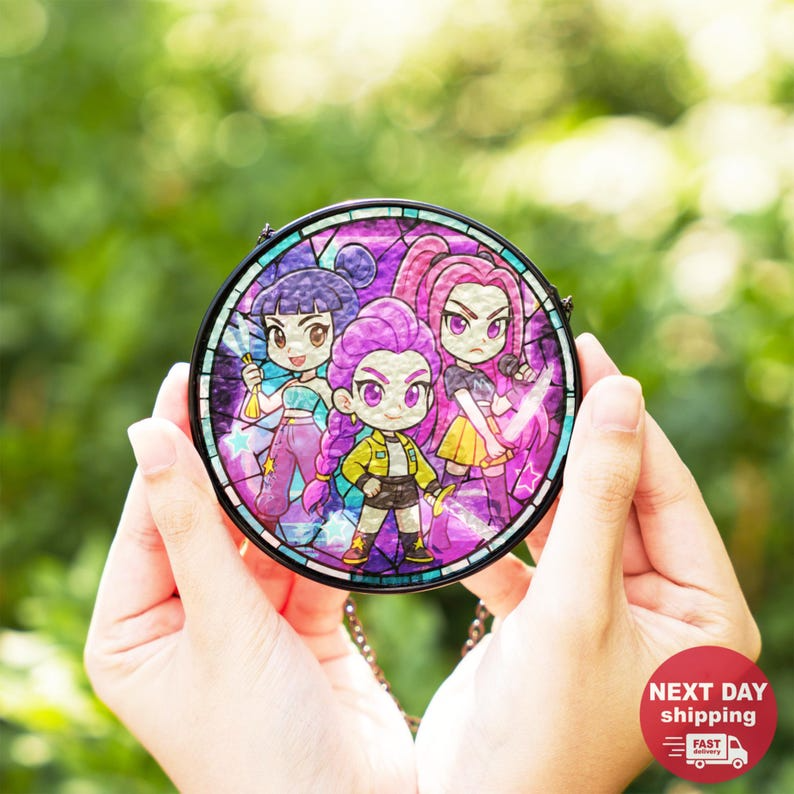 Chibi Girl Group Stained Glass Suncatcher, Kpop Demon Hunters Hun.trix ...