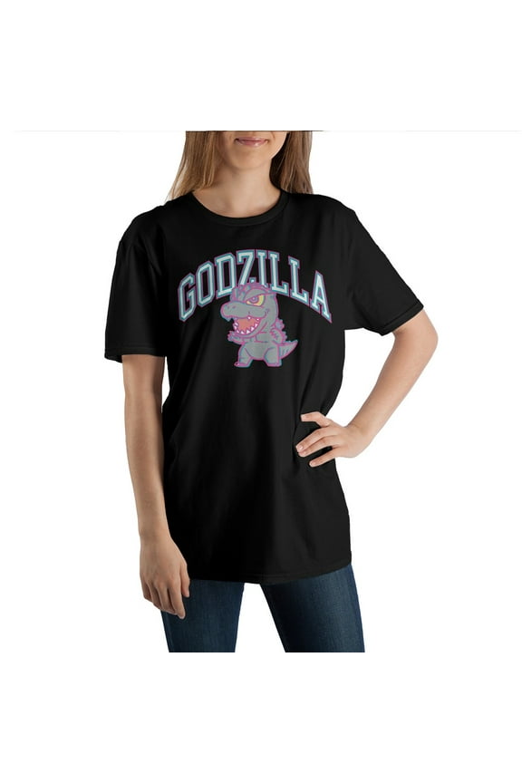 Chibi Godzilla Collegiate Style Basic Black Short Sleeve Tee - L