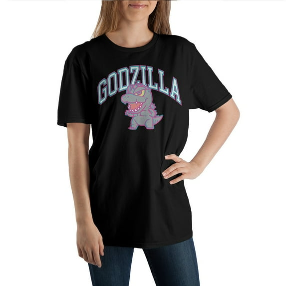 Chibi Godzilla Collegiate Style Basic Black Short Sleeve Tee - M