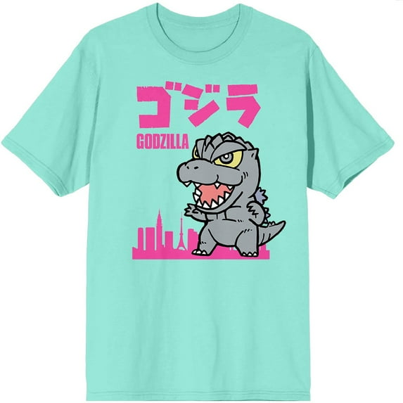 Chibi Godzilla with Kanji Celadon Short Sleeve T-Shirt - M
