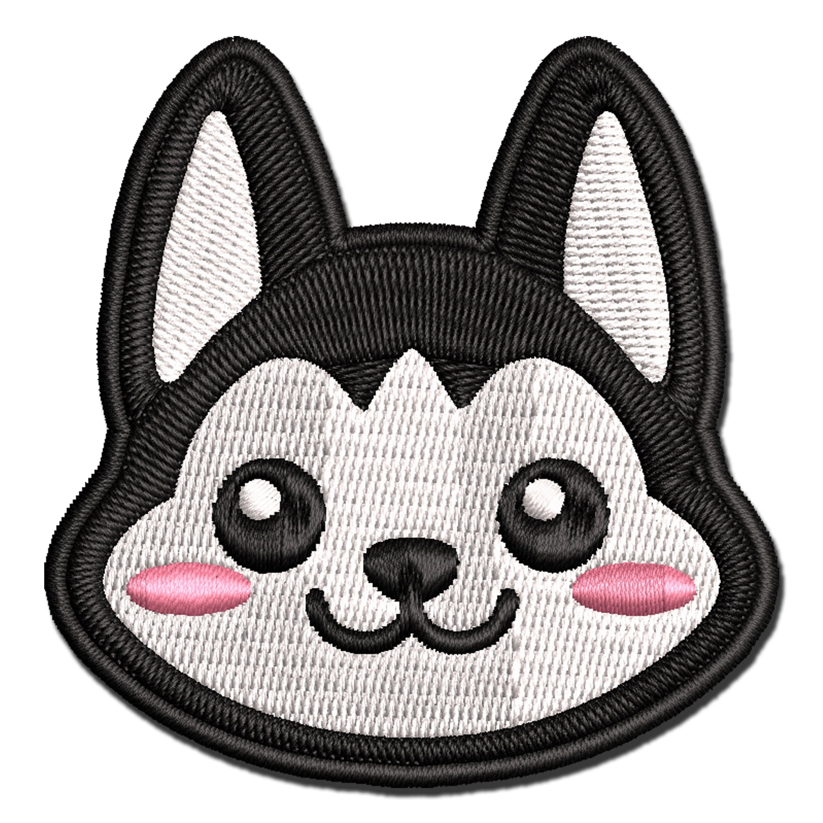Chibi Husky Dog Head Applique Multi-Color Embroidered Hook & Loop Patch ...