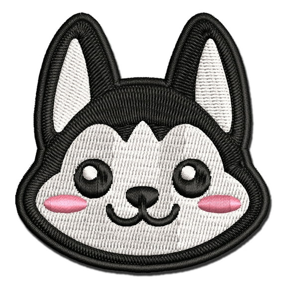Chibi Husky Dog Head Applique Multi-Color Embroidered Hook & Loop Patch - 2.0 Inch Mini