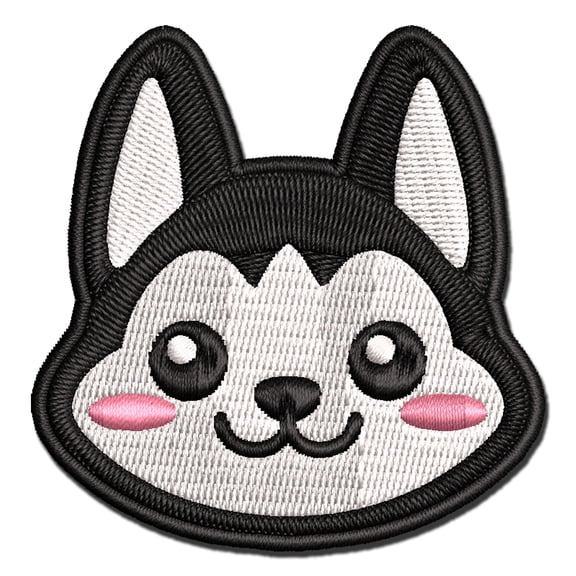 Chibi Husky Dog Head Applique Multi-Color Embroidered Iron-On Patch - 2.0 Inch Mini