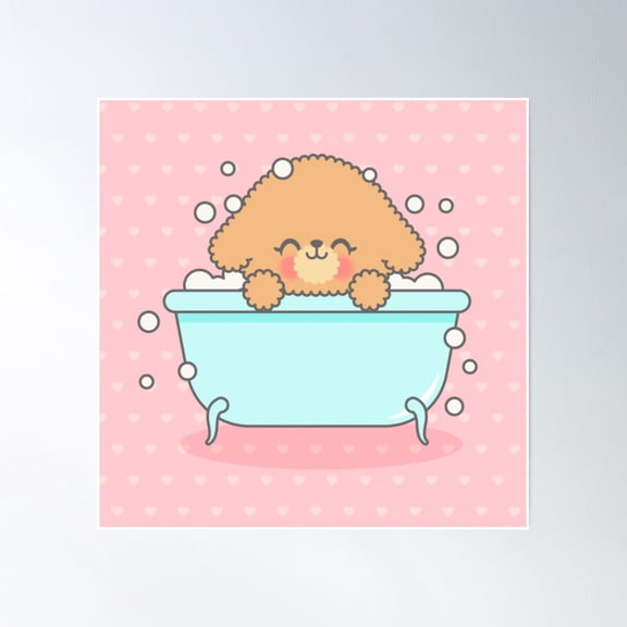 Chibi Inu Bubble Bath Poster Wall Art, Modern Wall Decor, 16x16 UNFRAMED