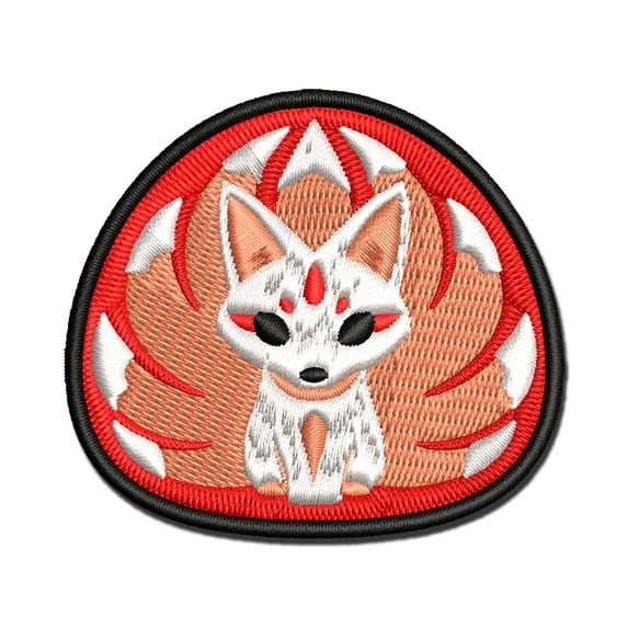 Chibi Kitsune Nine Tailed Fox Cute Applique Multi-Color Embroidered Hook & Loop Patch - 3.5 Inch Large