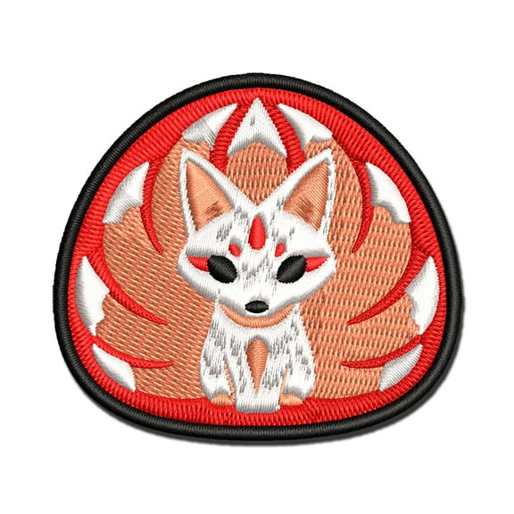 Chibi Kitsune Nine Tailed Fox Cute Applique Multi-Color Embroidered Iron-On Patch - 2.0 Inch Mini