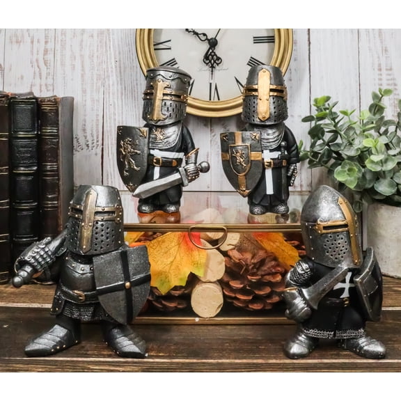 Chibi Medieval Armored Knight Of The Cross Templar Crusader Figurines Set of 4