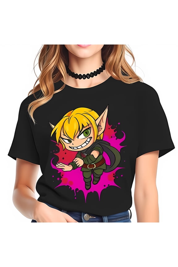 Chibi Mischief Black T-Shirt - Vibrant Graphic Tee with Playful Design Fantasy for Anime Fans