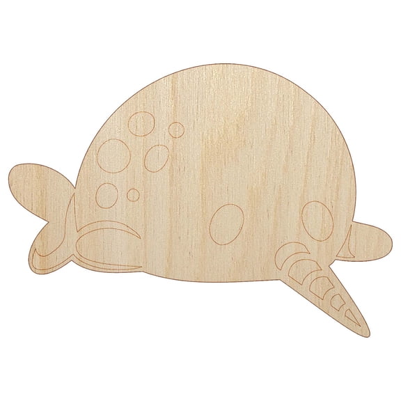 Chibi Narwhal Plopped on Belly Wood Shape Unfinished Piece Cutout Craft DIY Projects - 6.25 Inch Size - 1/8 Inch Thick